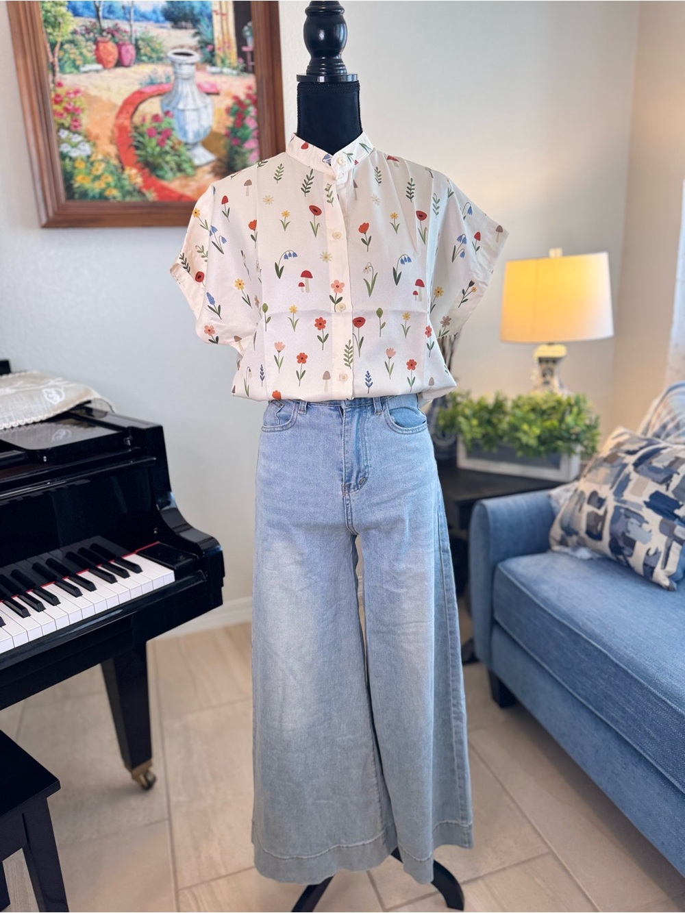 Floral Print Button-Front Top - Picture 13 of 13